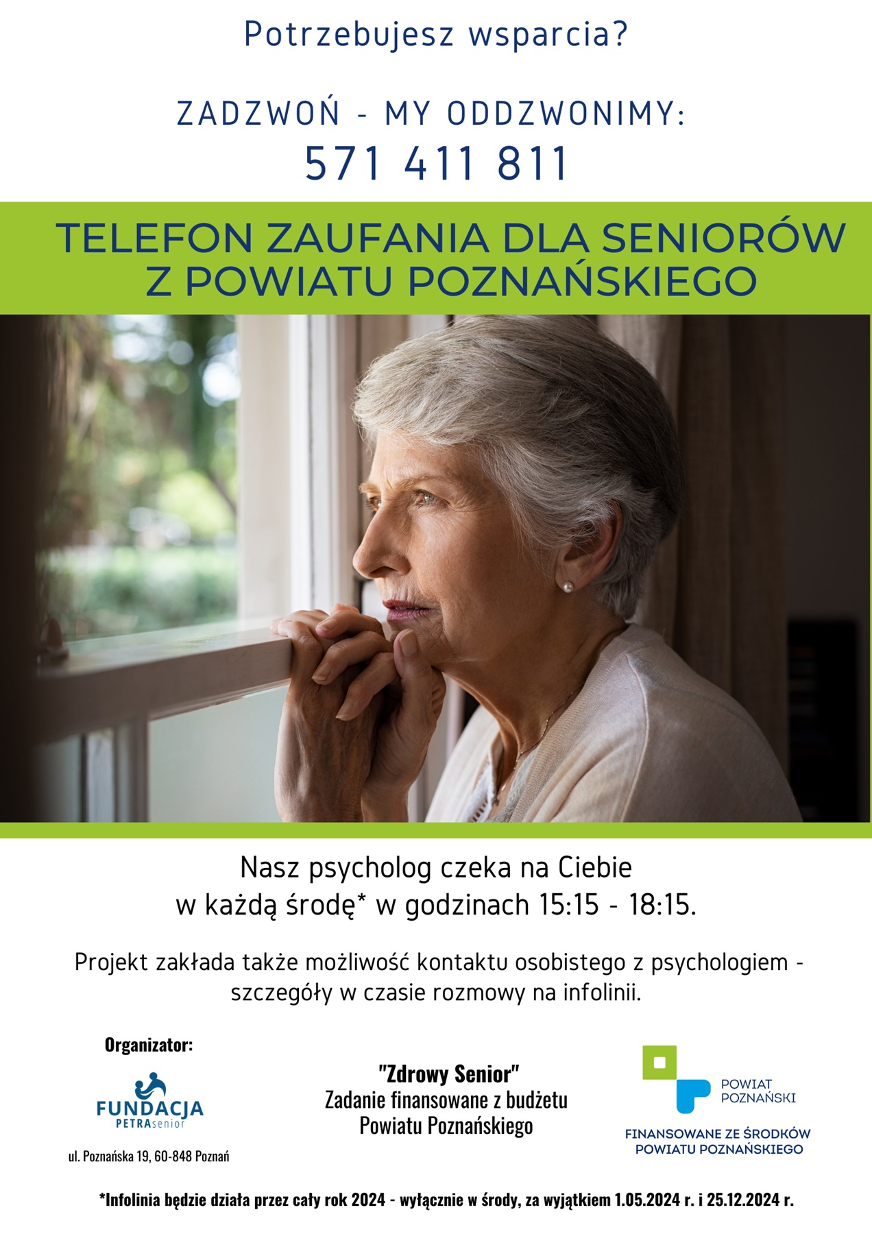 Fundacja Petra Senior serdecznie zaprasza Seniorów ze wszystkich Gmin Powiatu Poznańskiego do korzystania z Telefonu Zaufania dla Seniorów z Powiatu Poznańskiego.