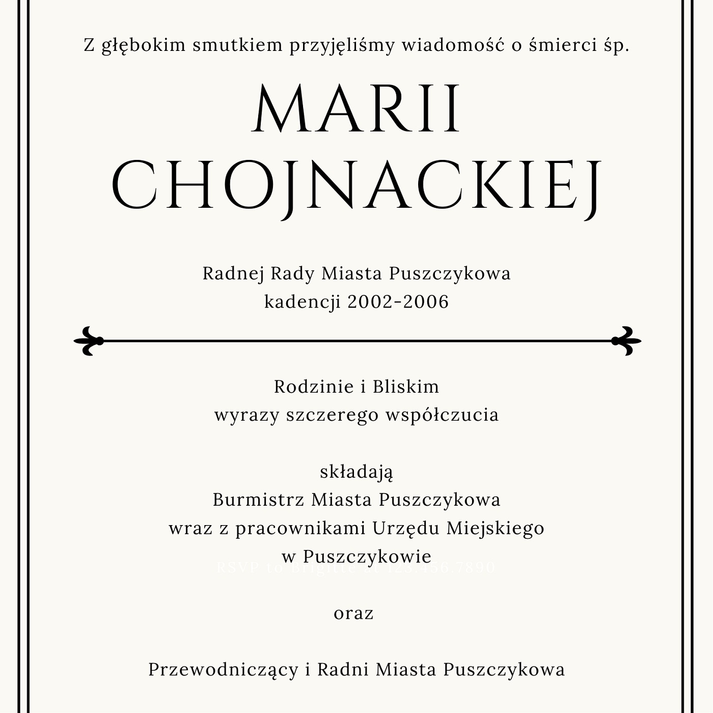 Z głębokim smutkiem przyjęliśmy wiadomość o śmierci śp. Marii Chojnackiej - Radnej Rady Miasta Puszczykowa kadencji 2002-2006.