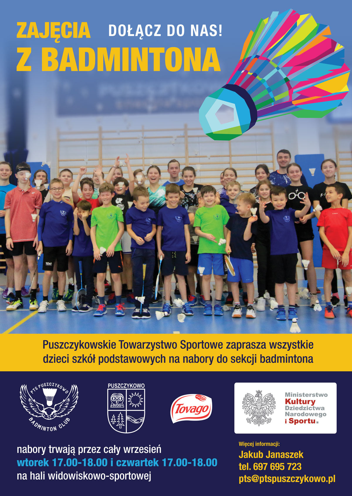 Puszczykowskie Towarzystwo Sportowe zaprasza wszystkie dzieci szkół podstawowych na nabory do sekcji badmintona.