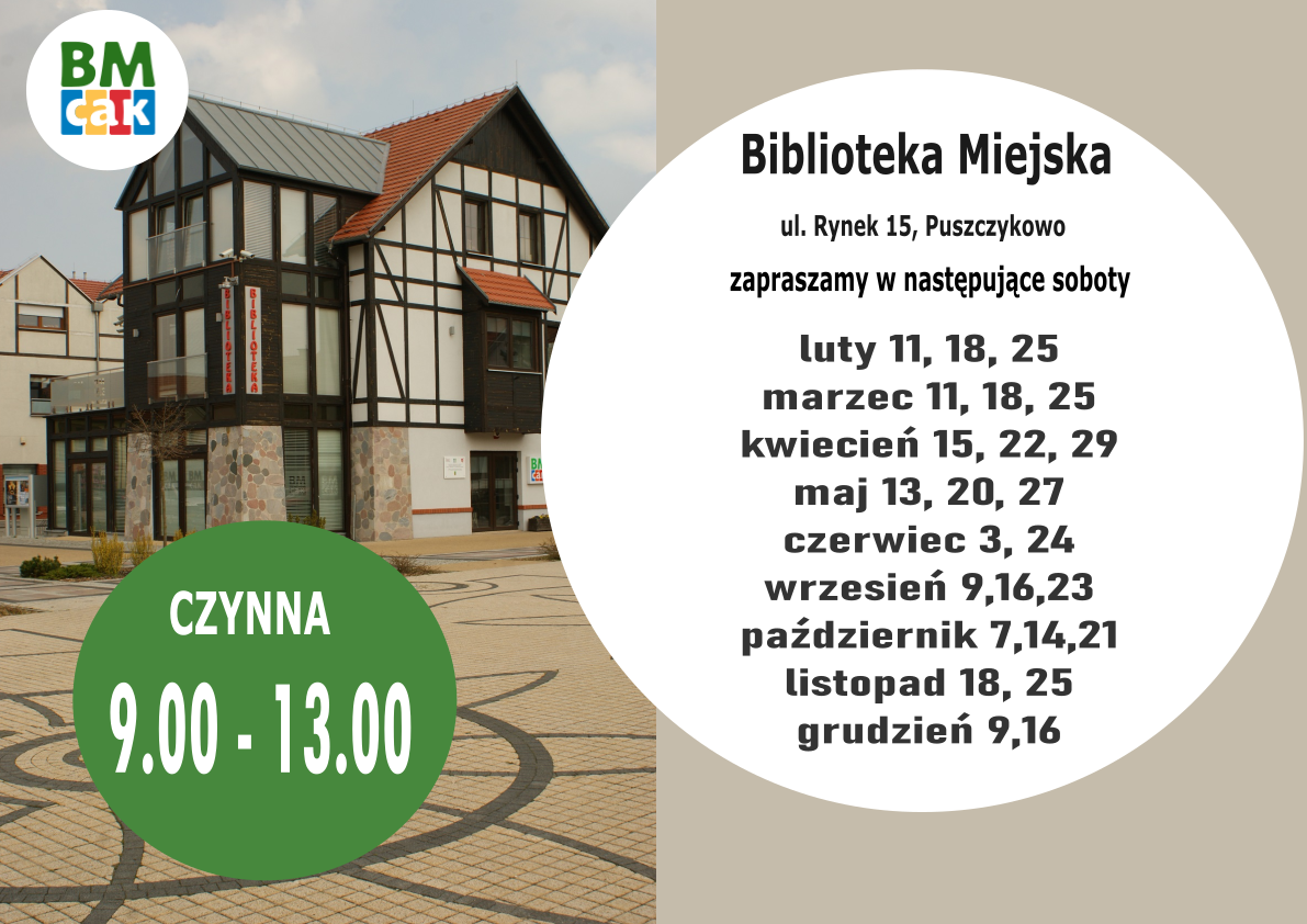 Biblioteka Miejska w Puszczykowie zaprasza Czytelników również w soboty!