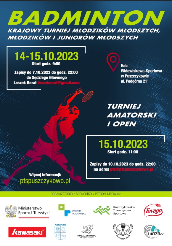 Puszczykowskie Towarzystwo Sportowe zaprasza na Krajowy Turniej Młodzików Młodszych, Młodzików i Juniorów Młodszych.