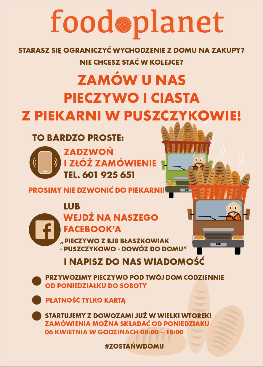 Plakat dotyczący zamówienia pieczywa z dostawą
