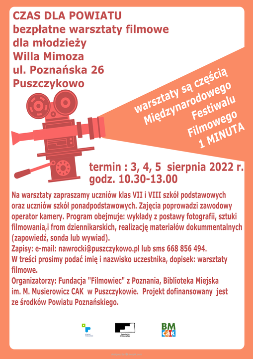 Biblioteka Miejska w Puszczykowie zaprasza na bezpłatne warsztaty filmowe dla młodzieży.