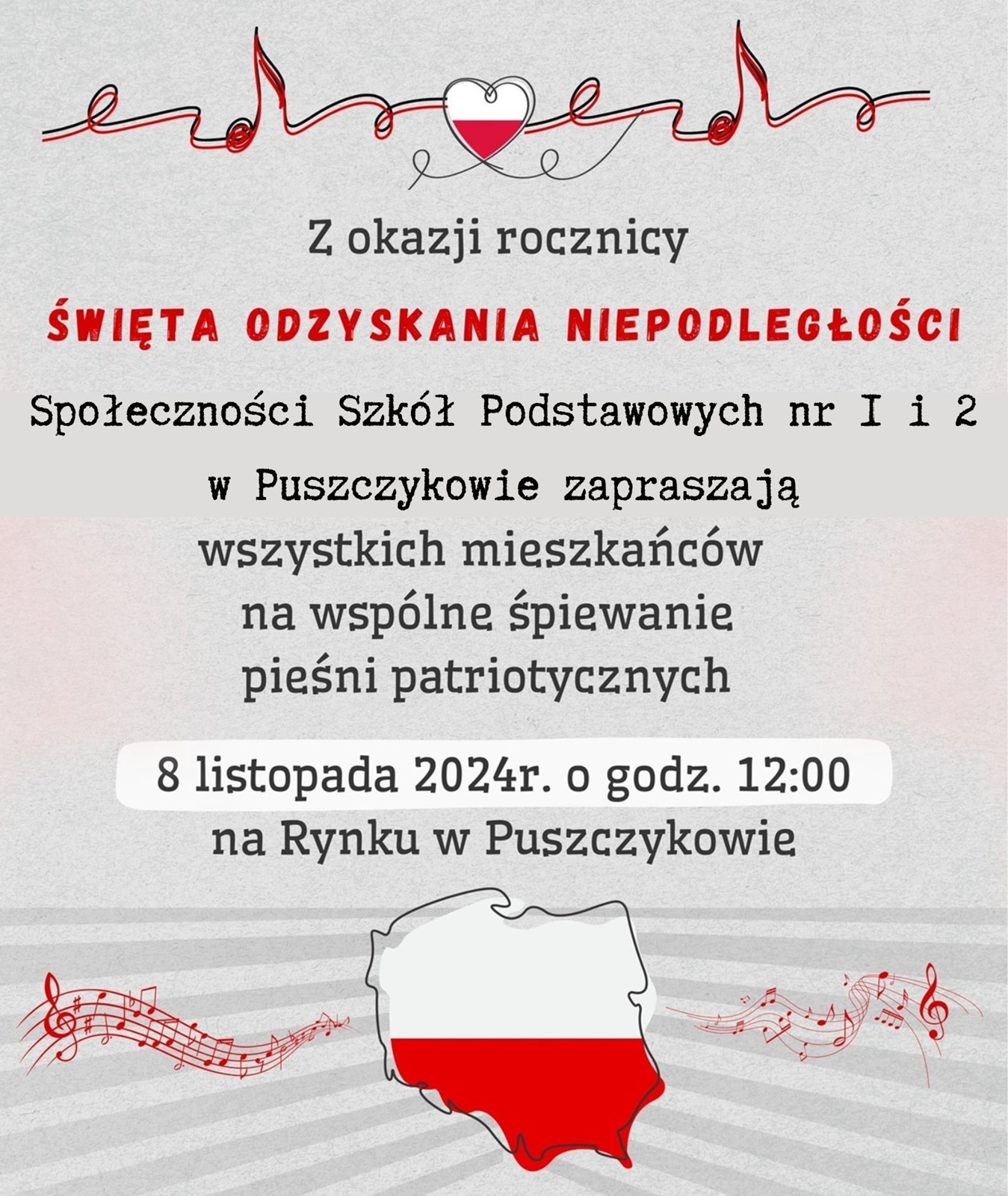 Szkoła Podstawowa nr 2 im. Powstańców Wielkopolskich w Puszczykowie zaprasza na wspólne śpiewanie pieśni patriotycznych!