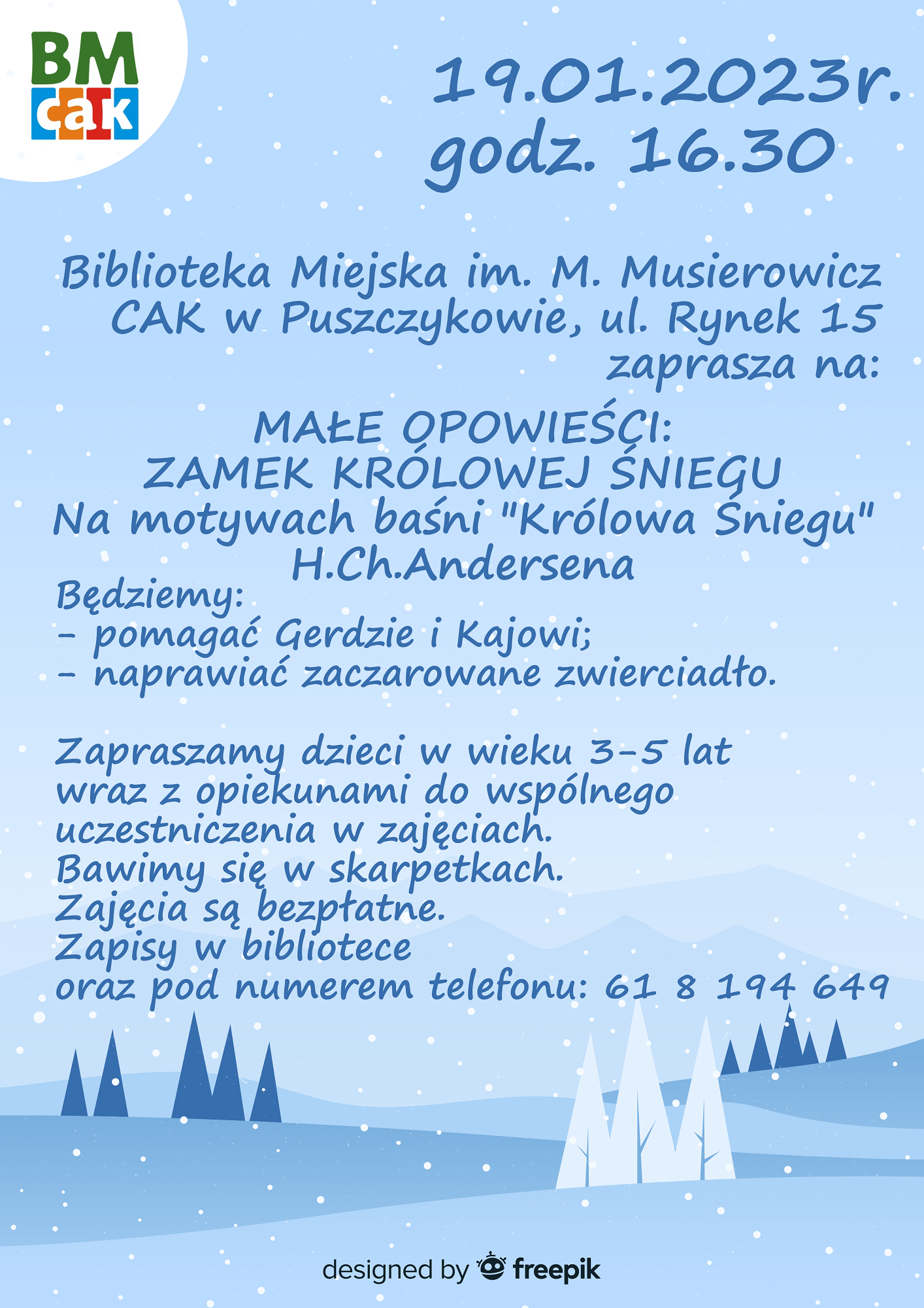 Biblioteka Miejska w Puszczykowie zaprasza na małe opowieści: zamek Królowej Śniegu.