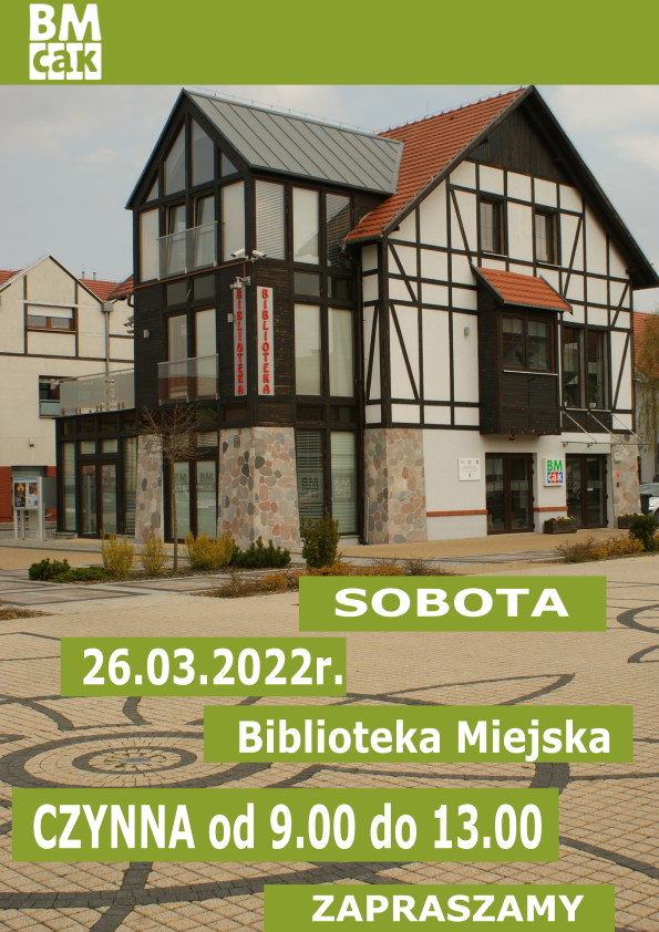 Biblioteka Miejska w Puszczykowie informuje o zmianie godzin funkcjonowania w sobotę, 26 marca br.