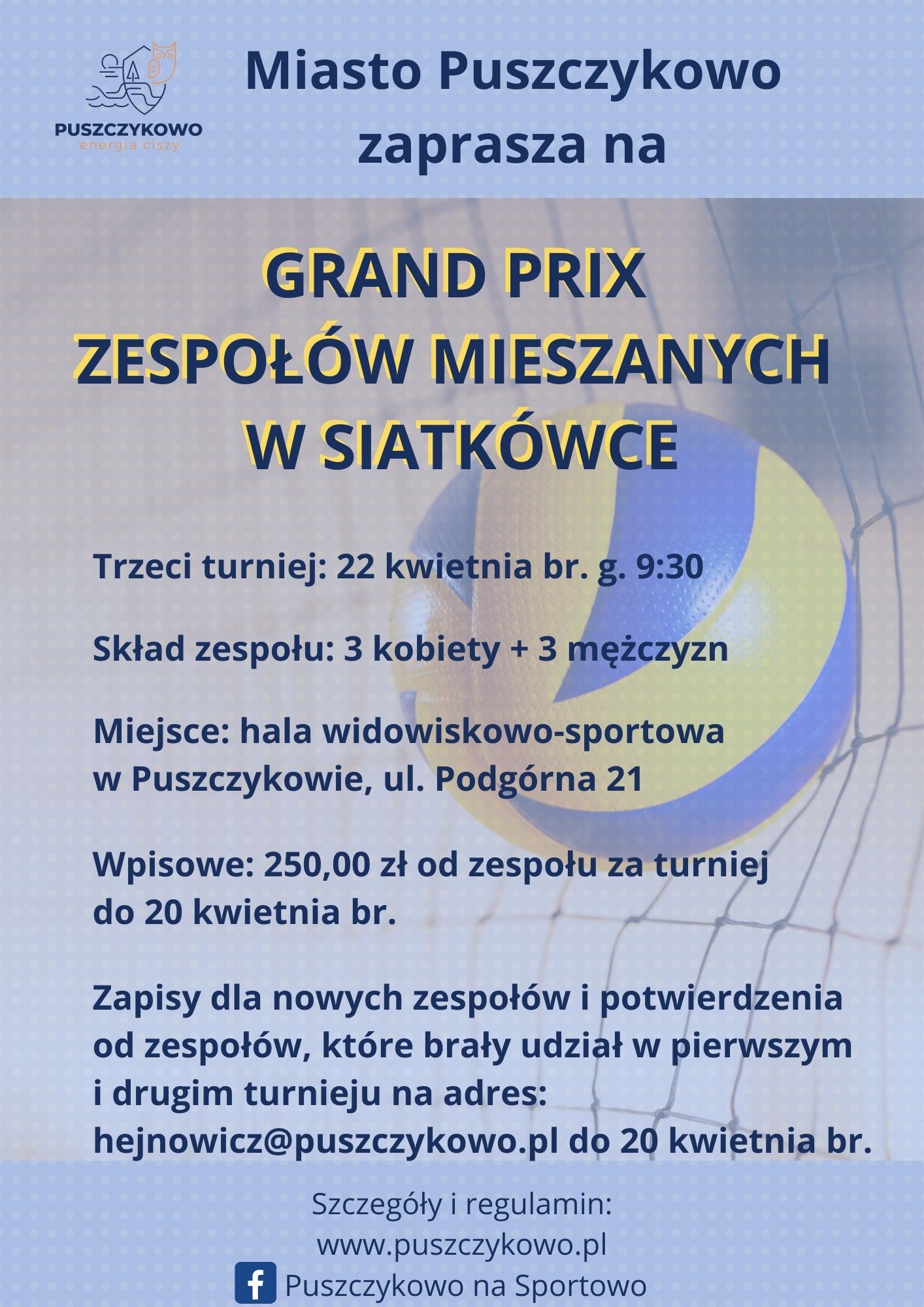 Zapraszamy na turniej siatkówki zespołów mieszanych w ramach Grand Prix Zespołów Mieszanych - wiosna 2023.
