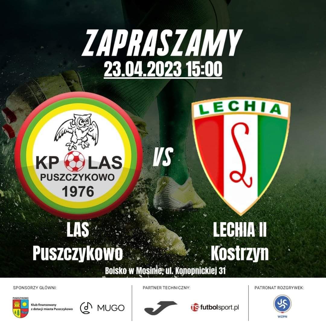 Zapraszamy na najbliższy mecz KP Las Puszczykowo, który odbędzie się w niedzielę, 23 kwietnia br. o godzinie 15:00.