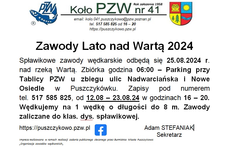 Koło PZW nr 041 w Puszczykowie zaprasza na zawody wędkarskie.