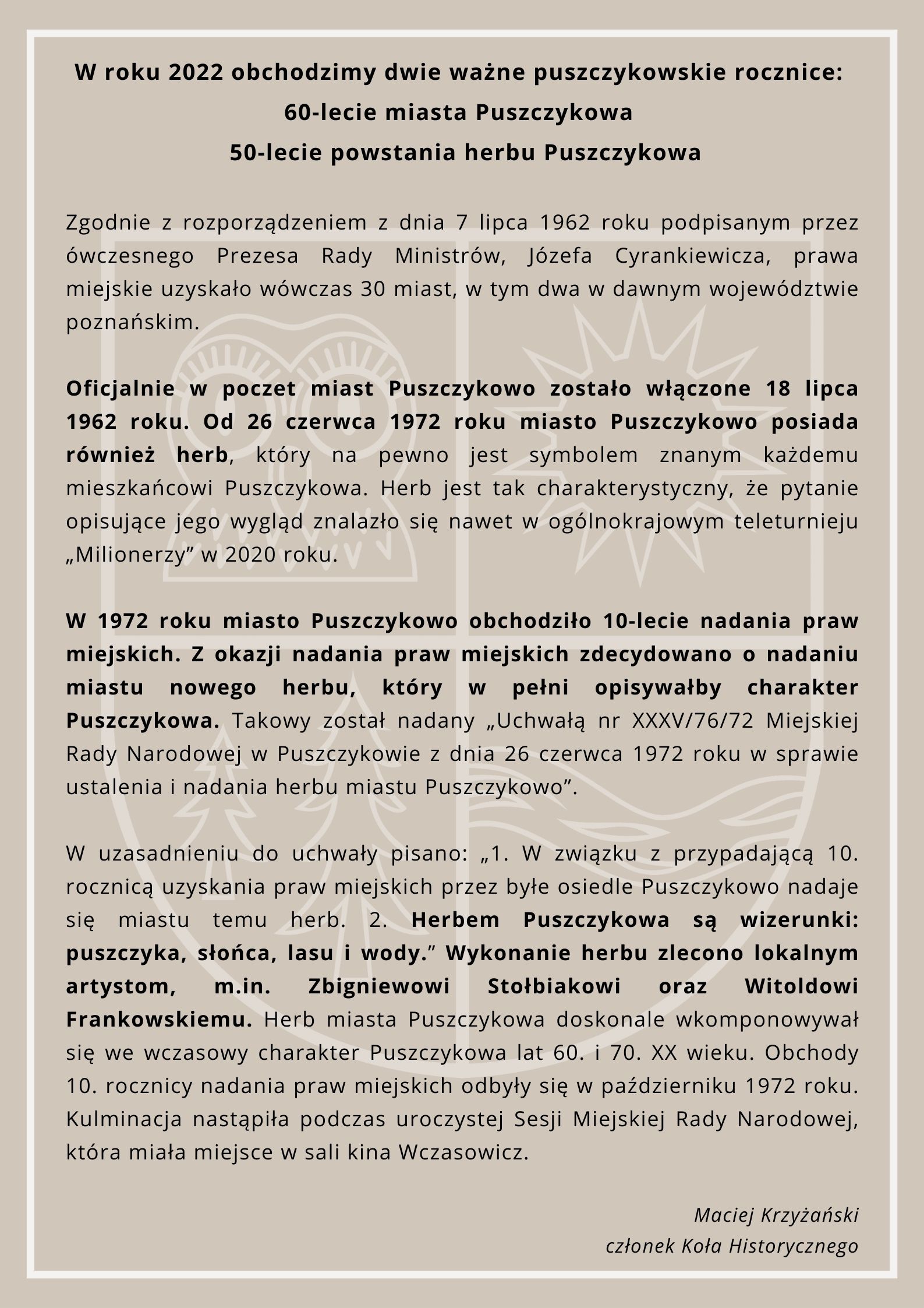 50-lecie powstania herbu Puszczykowa