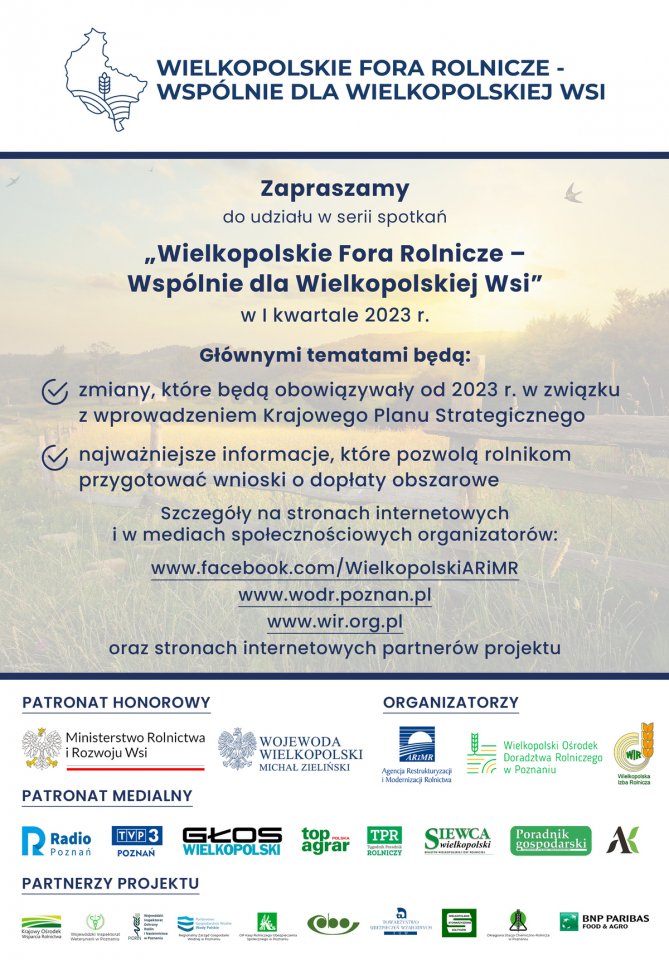 Rusza cykl spotkań informacyjno-szkoleniowych "Wielkopolskie Fora Rolnicze – Wspólnie dla Wielkopolskiej Wsi"