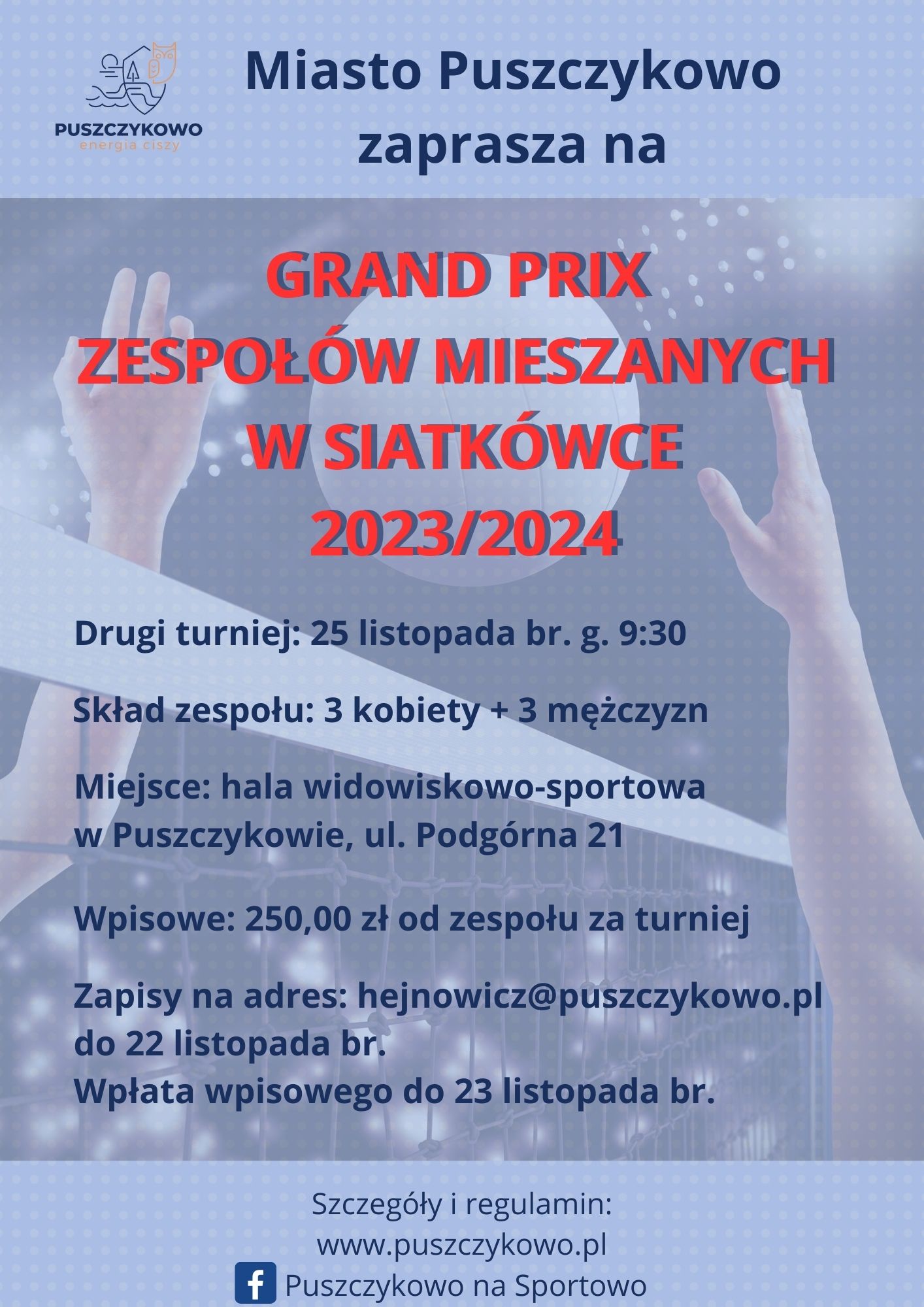 Zapraszamy na drugi turniej w ramach Grand Prix Zespołów Mieszanych w siatkówce - sezon 2023/2024. 