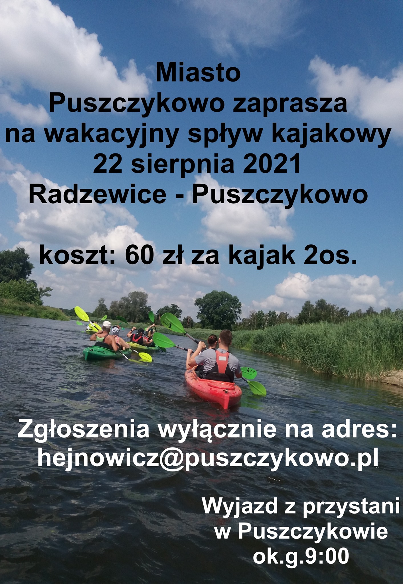 Wakacyjny spływ kajakowy na trasie Radzewice-Puszczykowo w dniu 22 sierpnia 2021 roku.
