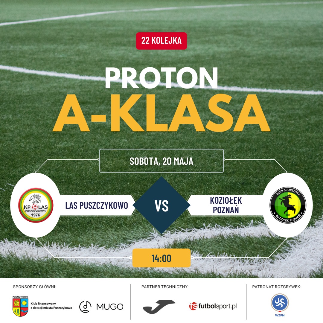 Zapraszamy na mecz 22. kolejki A-klasy - KP Las Puszczykowo zmierzy się z Koziołkiem Poznań.