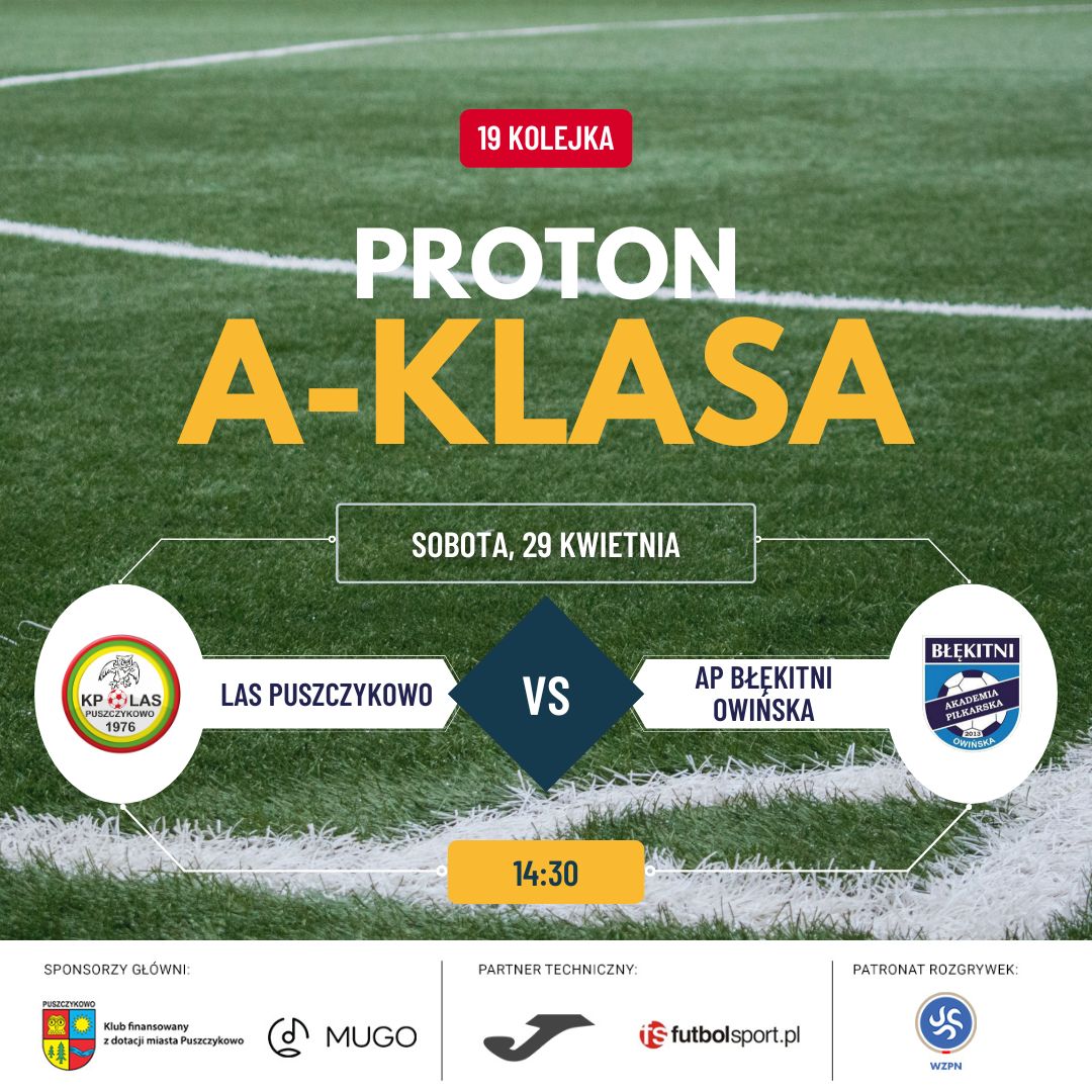 Zapraszamy na najbliższy mecz KP Las Puszczykowo, który odbędzie się w sobotę, 29 kwietnia br. o godzinie 14:30.