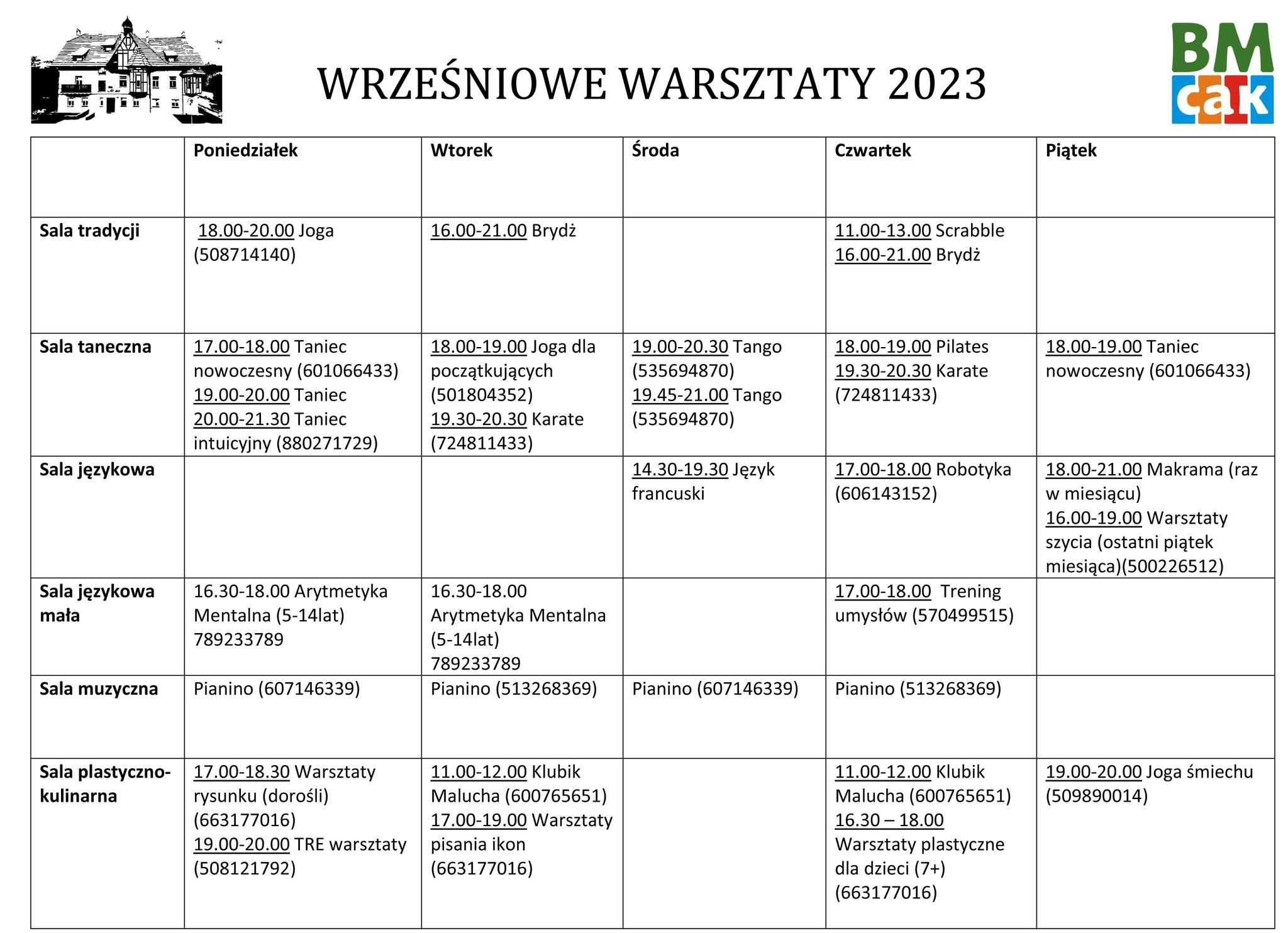 Serdecznie zachęcamy do zapoznania się z ofertą wrześniowych warsztatów, organizowanych w willi Mimoza.