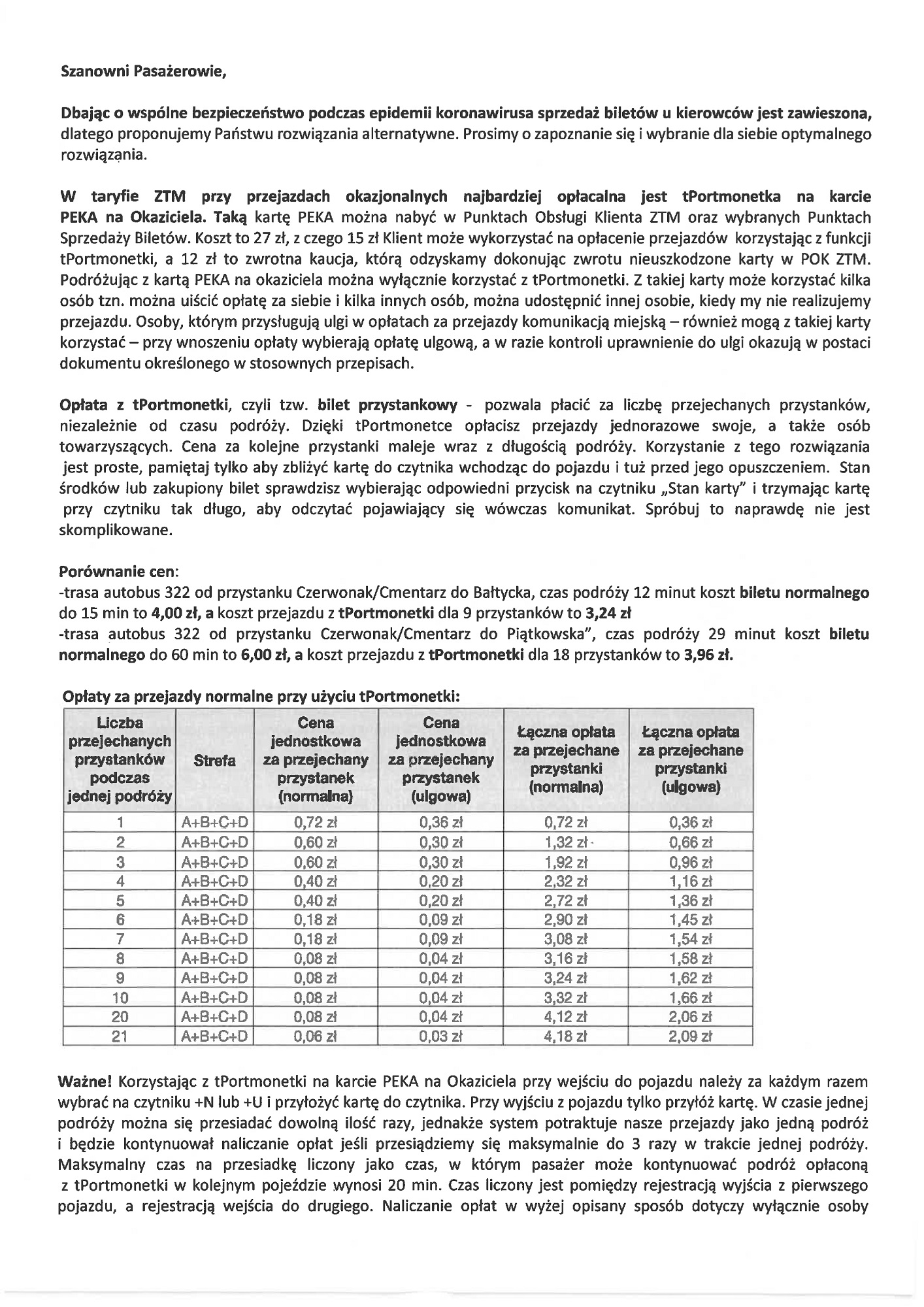 Białe tło. Czarny tekst. informacje z ZTM Poznań.