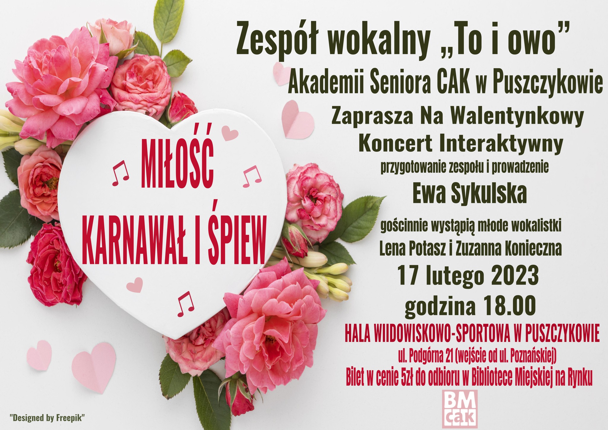 Zespół wokalny "To i owo" Akademii Seniora w Puszczykowie zaprasza na walentynkowy koncert.