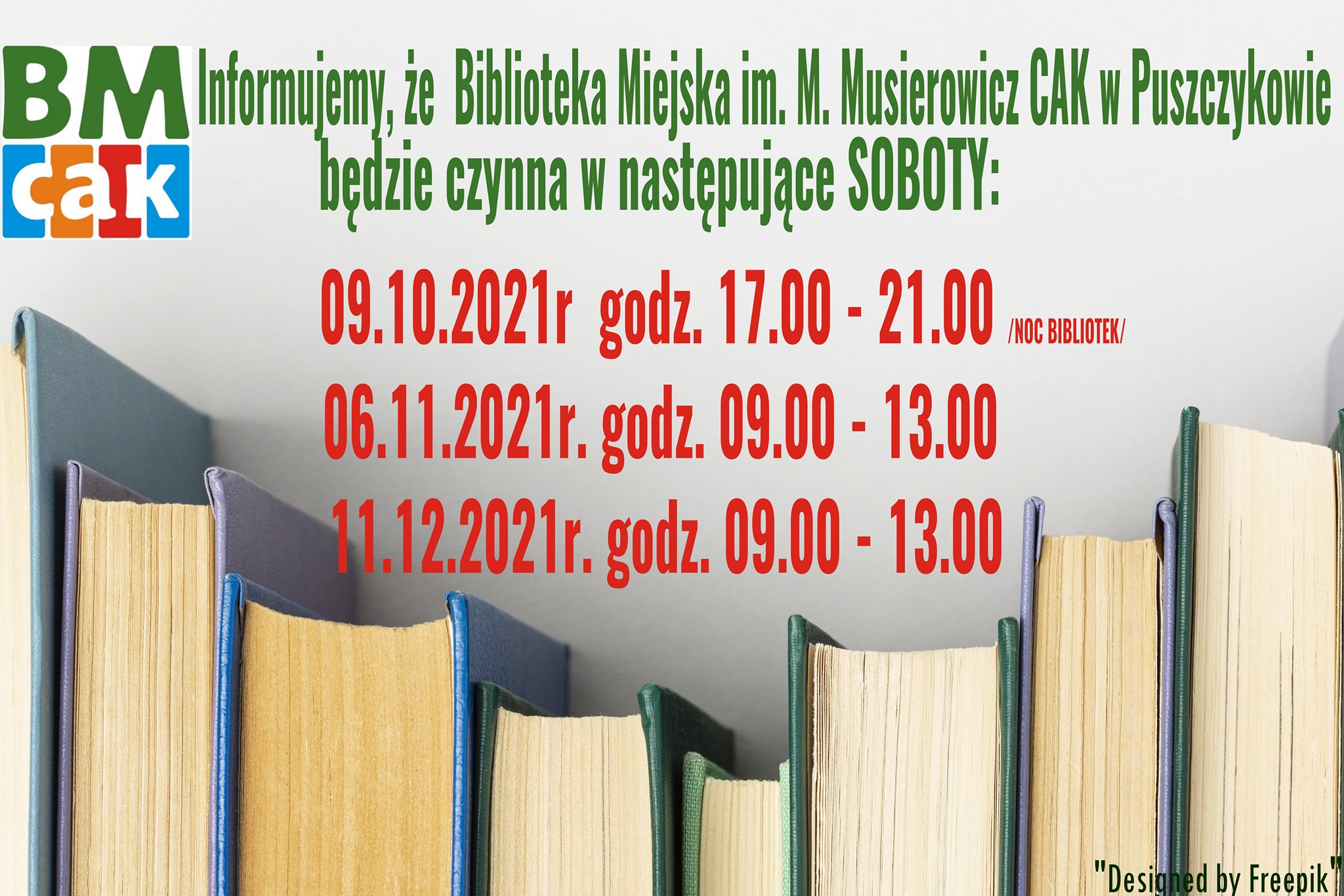 Biblioteka Miejska im. M. Musierowicz CAK w Puszczykowie będzie czynna w soboty: 6 i 11 listopada.