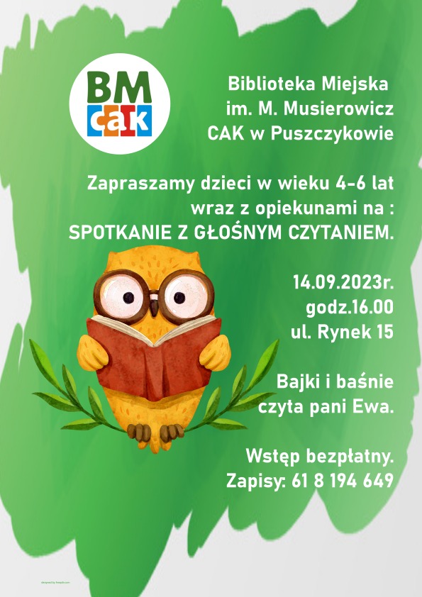 Biblioteka Miejska w Puszczykowie zaprasza dzieci w wieku 4-6 lat wraz z opiekunami.